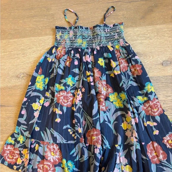 Bonpoint Navy Smocked Dress with Colorful Straps 4
